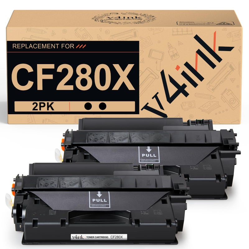 v4ink CF280X Toner Cartridge Compatible Replacement for HP 80A 80X CF280A CF280X Toner Cartridge Black for HP Pro 400 M401a M401d M401dn M401dne M401dw M401n MFP M425dn M425dw Printer 2Pack High Yield - Image 1